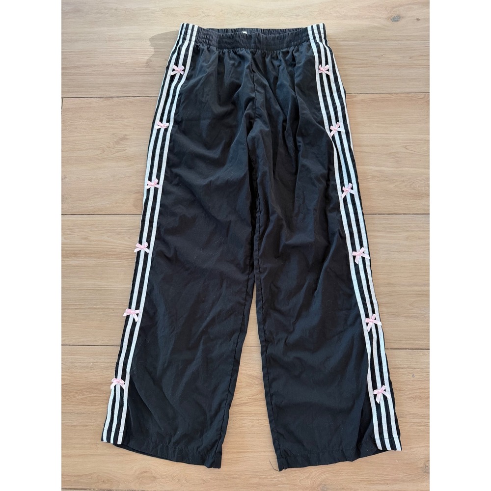 Cali 1850 Los Angeles Black Track Pants Pink Bows White Stripes Women Large